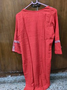 Red Kurta with White Embroidery