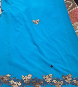 Beautiful Blue Saree with Floral Border