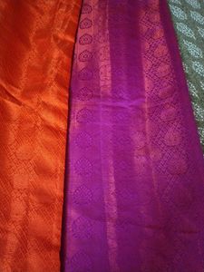 Vibrant Orange &amp; Purple Silk Saree