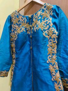 Elegant Blue Kurta Set with Gold Embroidery