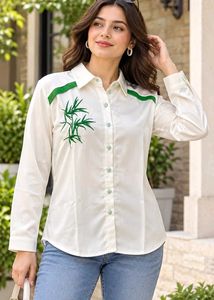 Classic Bamboo Embroidered Button-Up Shirt