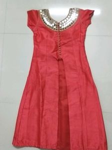 Pink and beige Indo-western Gown with du
