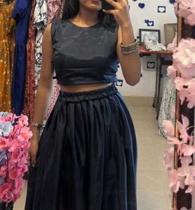 Stylish Navy Blue Crop Top &amp; Skirt Set