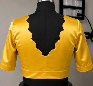 Vibrant Yellow Scalloped Neck Blouse