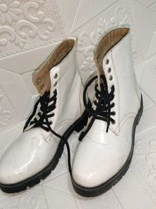 White Lace-Up Combat Boots