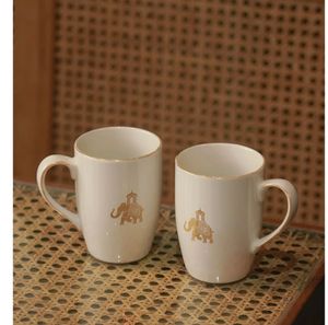 Set of 2 Mugs with Elephant Design Gift Se