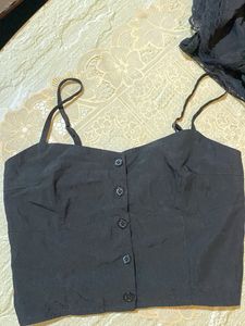 Black Button-Up Crop Top