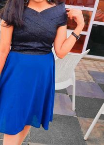 Chic Blue &amp; Black Off-Shoulder Dress