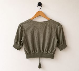 Olive Green Tassel Tie Crop Top