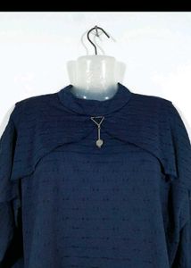 Navy Blue Layered Mock Neck Top
