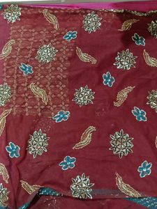 Dark Maroon Heavy Stone Saree With Stitched Blouse