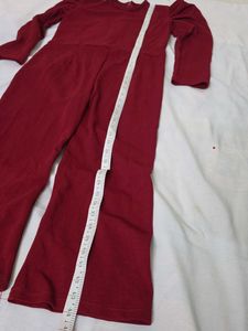 Maroon Puff Sleeve Jumpsuit for Girls