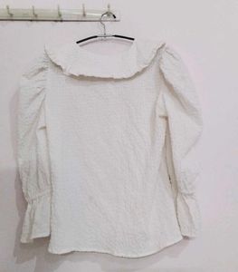 White Textured Puff Sleeve Top