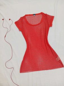 Red Crochet Mesh Mini Dress