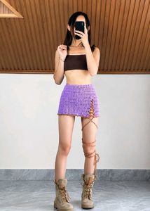 Hot Crochet Mini Skirt with Thigh Wraps