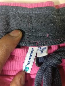 pink capri with blue t shirt