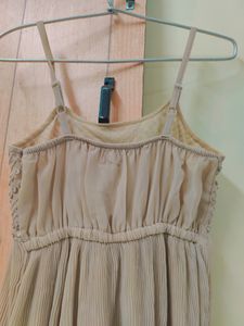 Beautiful Light Brown Knee Length Dress, Plastic Mirror Work, Round Neck, Stretchable, Adjustable Straps. Soft Material With Inner Lining. Totally New.