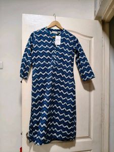 Branded Indigo Chevron Print Cotton Kurta
