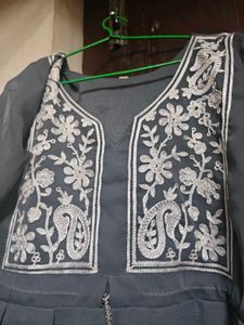 Grey Embroidered short, Kurta Set