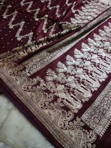 Maroon pure Banarasi Silk Saree
