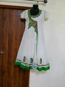Embellished White frock green chudidar dupatta