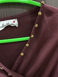 Y2K Burgundy V Neck Top