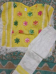 Yellow Mirror Work set with Pants