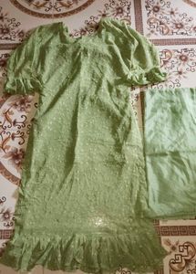 light green 💚 colour Net kurta set with inner