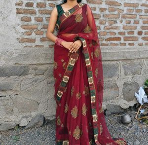 Embroidered Net Saree