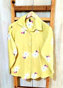 Yellow Floral Print Button-Up Shirt Size-36