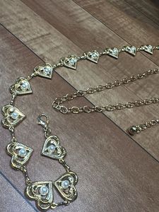 Gold Heart Chain Belt with Pearls