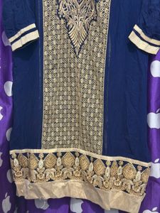 Elegant Navy Blue Kurta Set with Gold Embroidery