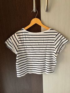 Westside White Horizontal Striped Top Size-L