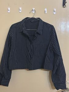 Striped Cropped Button-Up Shirt