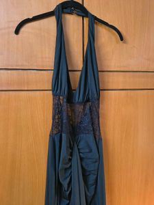 savana Elegant Black Halter Lace Dress