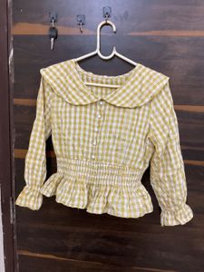 Yellow Plaid Peter Pan Collar Top