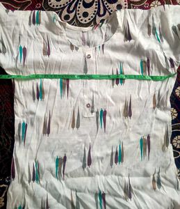 Printed White Long Kurta