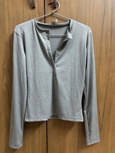 Gray Long Sleeve Henley Top