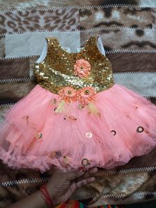 birthday frock for 1-2 year girl(peach color)
