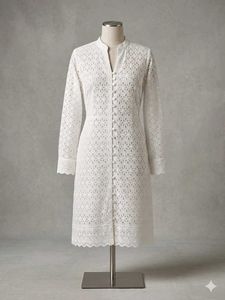 Elegant White Chikankari short dress