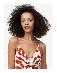 H&amp;M Rust Brown Print Twist Front Midi Dress