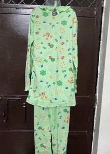 Cute Green Cartoon Print Night Suit