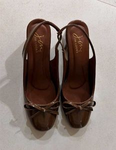 brown marry jane bow sling shoes