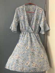 Light Blue Floral Wrap Dress