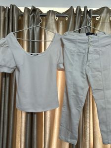 White Puff Sleeve Top &amp; High Waist Pants Set