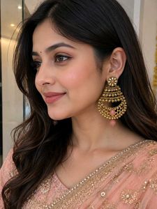 Elegant Gold & Pink Chandelier Earrings