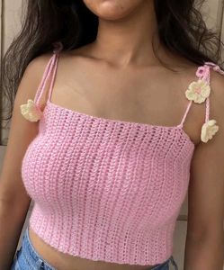 Crochet blossom blush pink crop top 🌸