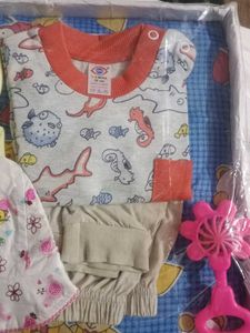 Cute Baby Clothes Set with Hat &amp; Rattle