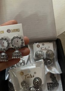 COMBO OF 6- Tulsi Silver Jhumka Earrings