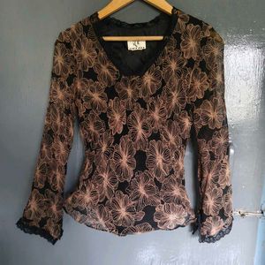 Sheer Floral Long Sleeve Top